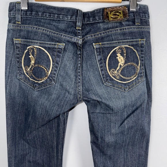 bebe Denim - Bebe Carmen Girly Embellished Bootcut Jeans Women's 28 Vintage Blue Y2K  *READ